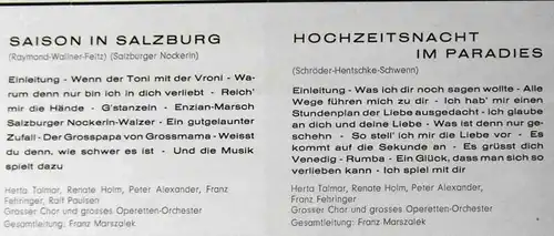 LP Saison in Salzburg / Hochzeitsnacht im Paradies (Polydor 46 540 LPHM) D 1961