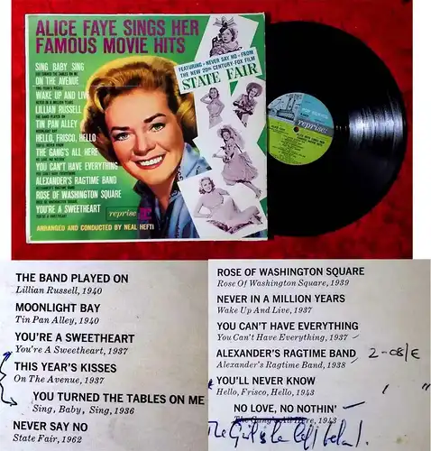 LP Alice Faye Sings Her Famous Movie Hits (Reprise R 6029) UK 1962