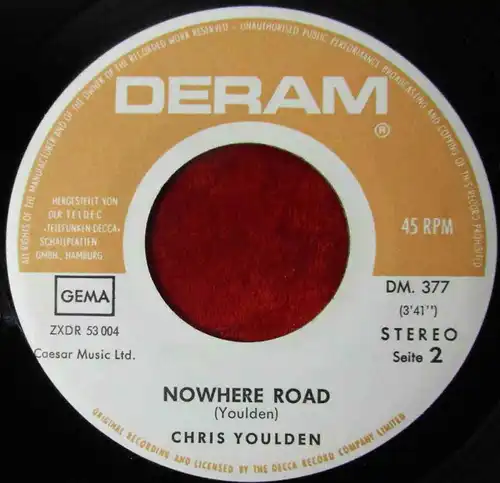 Single Chris Foulten: Nowhere Road (Deram DM 377) D