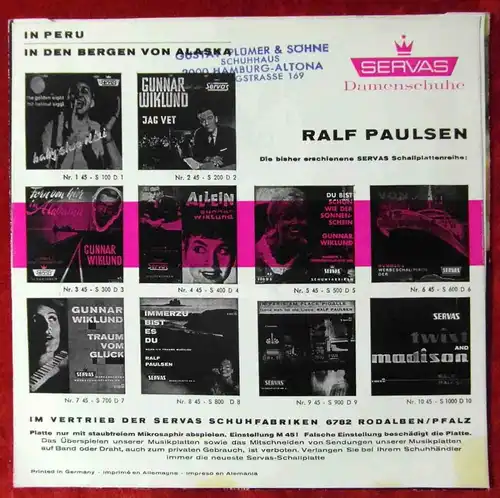 Singlefolie Ralf Paulsen: In Peru / In den Bergen von Alaska (Servas S1100) D