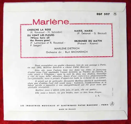 EP Marlene Dietrich: Marlene (Philips EGF 597) Frankreich