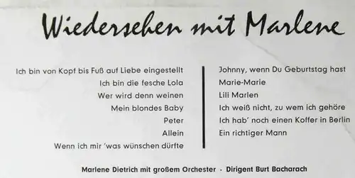 LP Marlene Dietrich: Wiedersehen mit Marlene (Electrola 83 220) D 1960