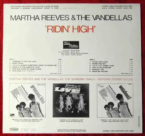 LP Martha Reeves & Vandellas: Ridin´ High (Tamla Motown XTM S-5002) NL 1968