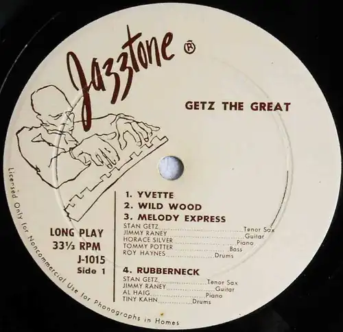 25cm LP Stan Getz: Getz The Great (Jazztone J-1015) 1956