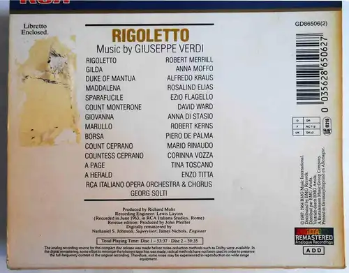 2CD Box Verdi: Rigoletto - Anna Moffo Robert Merrill (RCA) 1987