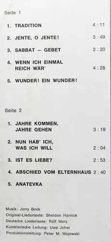 LP Anatevka - Wolfgang Bach / Franka Lubée (Metronome HLP 10.190) D 1968