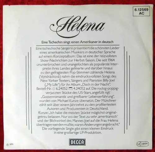 Single Helena: In der Nacht (Decca 612569 AC) D 1979