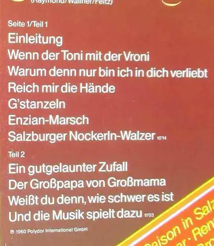 LP Peter Alexander: Saison in Salzburg / Hochzeitsnacht im Paradies (Karussell)