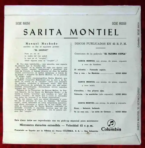 EP Sarita Montiel: El Ultimo Cuplé (Columbia SCGE 80056) Spanien 1962