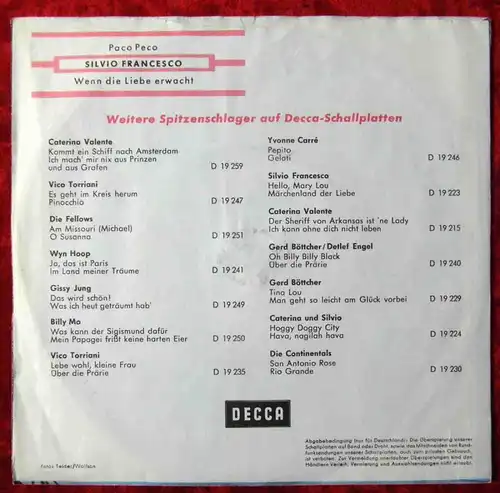 Single Silvio Francesco: Paco Peco (Decca D 19 261) D