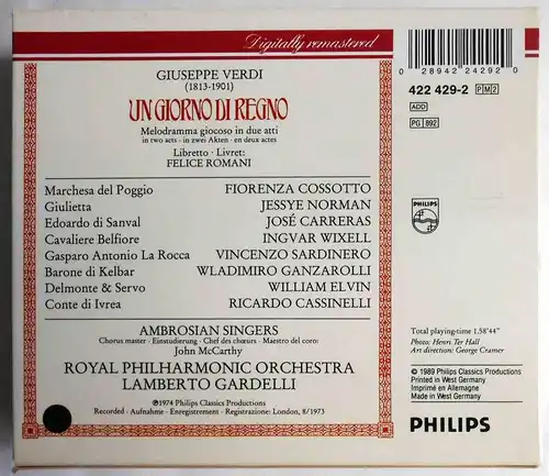 2CD Box Verdi. Un Giorno Di Regno - Jessye Norman - (Philips) 1989