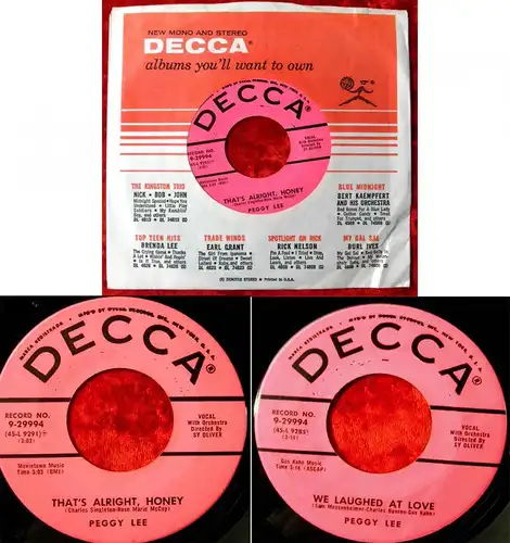 Single Peggy Lee: We laughed at love (Decca 9-29994) US
