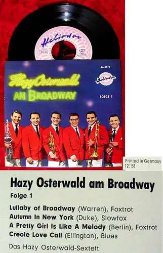 EP Hazy Osterwald Sextett: Hazy Osterwald am Broadway 1 Heliodor 46 0072 D 1958