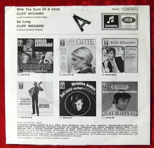 Single Cliff Richard: With the Eyes of a Child (Columbia 1C 006-04 271) D 1969