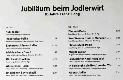 LP franzl Lang: Jubiläum beim Jodlerwirt (Philips 840 462) D