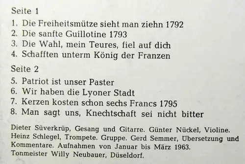 EP Dieter Süverkrüp: Lieder der Französischen Revolution 2  (Pläne) D