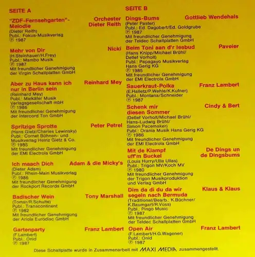 LP ZDF Fernseh Garten Musik aus deutsche Landen (Dino 1401) D 1987
