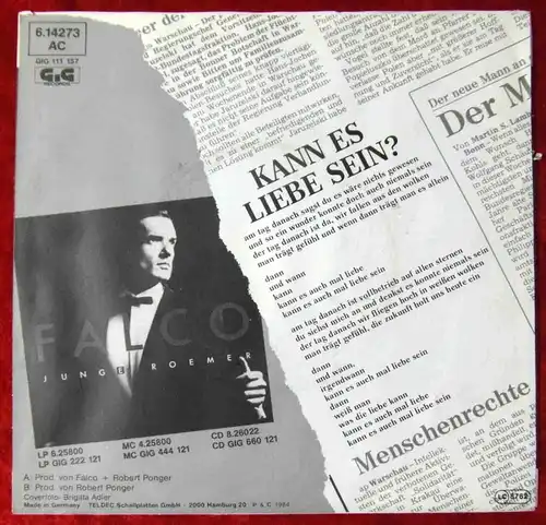 Single Falco & Desirée: Kann es Liebe sein? (GIG 614273 AC) D 1984