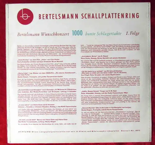 25cm LP Tausend Bunte Schlagertakte Wunschkonzert 1  (Bertelsmann 8073) D 1956