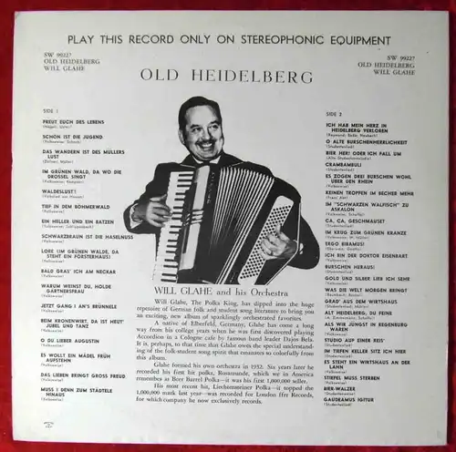 LP Will Glahé:Old Heidelberg (London SW 99227) UK