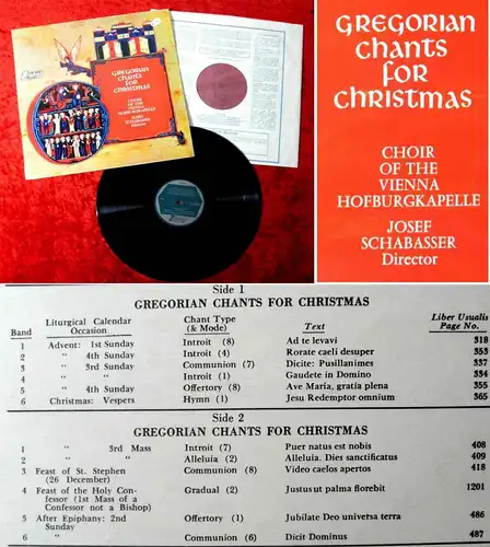 LP Choir of the Vienna Hofburgkapelle: Gregorian Chants for Christmas / UK 1968