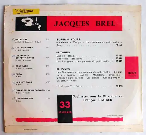 25cm LP Jacques Brel (Barclay 80 175) F