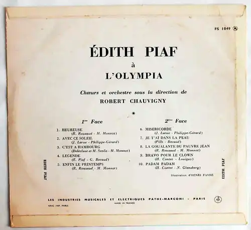 25cm LP Edith Piaf: Le Tour de Chant L`Olympia (Pathé Marconi FS 1049) F 1955