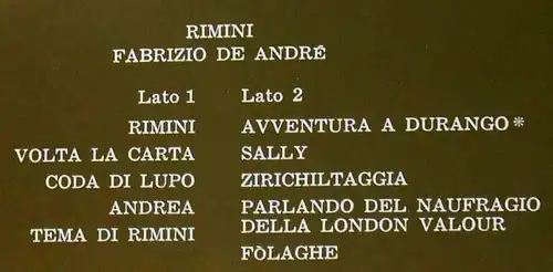 LP Fabrizio de André: Rimini (Dischi 0065.009) D 1978