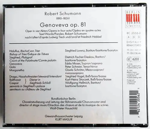 2CD Box Schumann: Genoveva - Moser Fischer-Dieskau Schreier Masur (BC) 1992