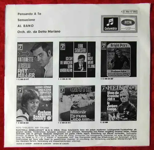Single Al Bano: Pensando A Te (Columbia 1C 006-17 006) D 1969