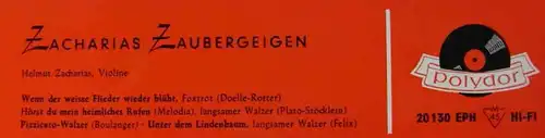 EP Helmut Zacharias: Zacharias Zaub ergeigen (Polydor 20 130 EPH) D 1962