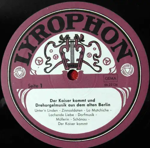 LP Drehorgelmusik mit Gesang (Lyrophon) Historische Aufnahmen