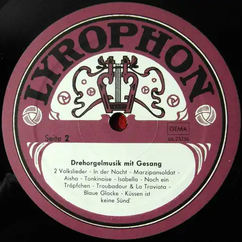 LP Drehorgelmusik mit Gesang (Lyrophon) Historische Aufnahmen