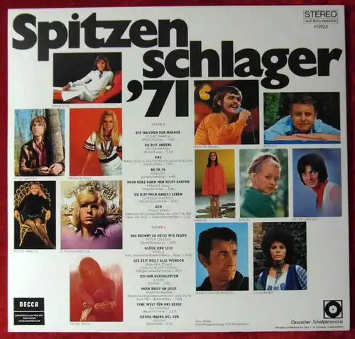 LP Spitzenschlager 1971 (Deutscher Schallplattenclub Decca H 292/5) D