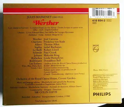 2CD Massenet: Werther - Sir Colin Davis Frederica von Stade (Philips) 1981