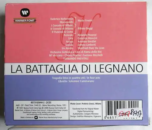 2CD Verdi: La Battaglia Di Legnano - Mancini Panerai Berdini Previtali (Warner)