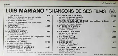 LP Luis Mariano: Chansons De Ses Films (Emidisc C 048-50770) F