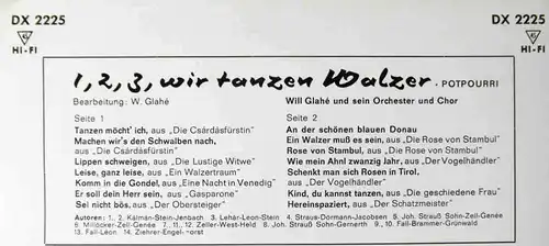 EP Will Glahé: 1,2,3 wir tanzen Walzer (Decca DX 2225) D