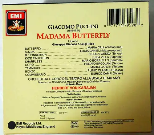 2CD Box Maria Callas Herbert von Karajan: Puccini - Madama Butterfly (EMI) 1987