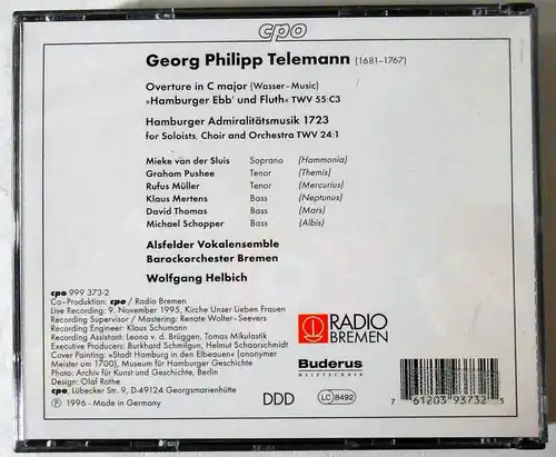 2CD Box Telemann - Hamburger Admiralitätsmusik 1723 - Barockorchester Bremen