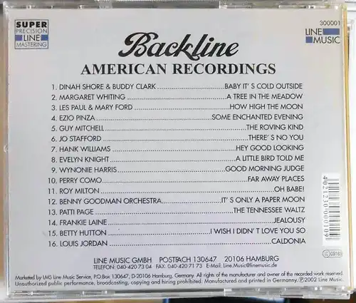 29 CD Backline - American Recordings  - Popfile The Originals -