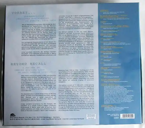 11 CD + 1 DVD Box  Vorbei - Beyond Recall - Jüdisches Musikleben (Bear Family)
