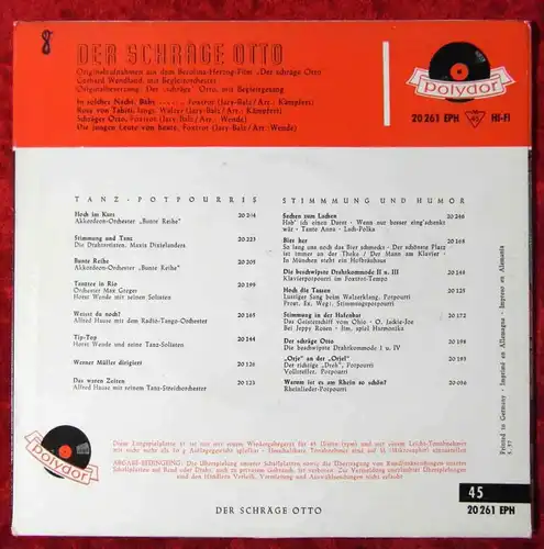 EP Der schräge Otto (Polydor 20 261 LPH) D 1957 Film Soundtrack
