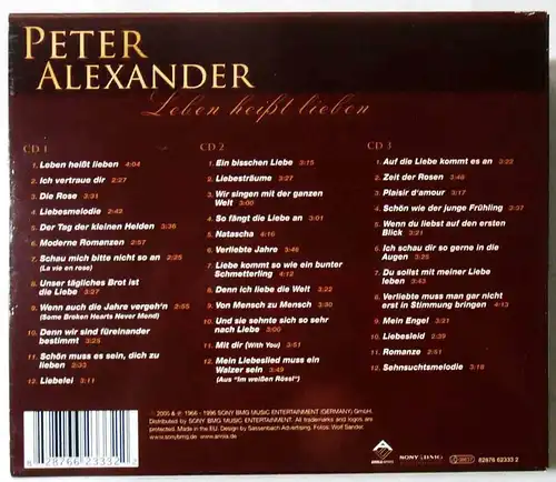 3CD Box Peter Alexander: Leben heißt lieben (Sony) 1996