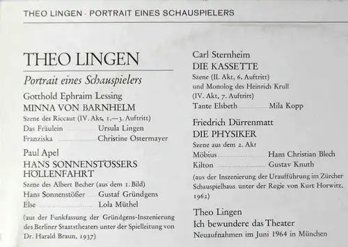 25cm LP Theo Lingen: Portrait eines Schauspielers (Marcato P 10) D 1964