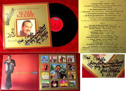 LP Will Glahé: 25 Jahre auf Decca Signiert mit Widmung 1973 (S 17004 P)