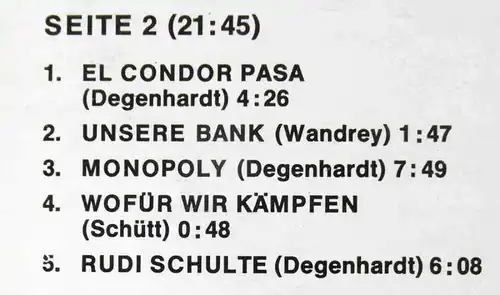 LP Degenhardt Schütt & Wandrey Live (Rote Rille - 25. Dezember 1970)