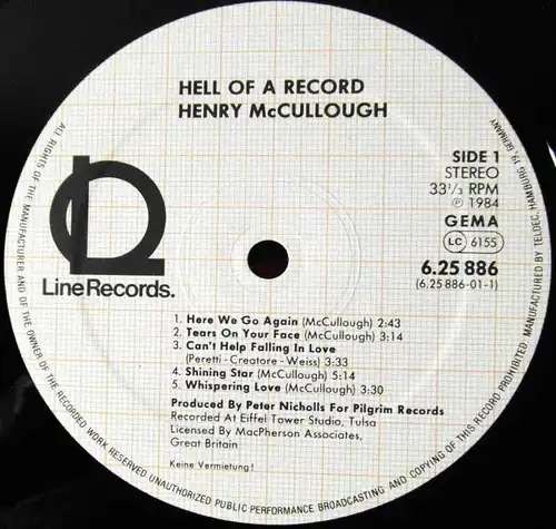 LP Henry McCullough: Hell of A Record (Line 626886) D 1984