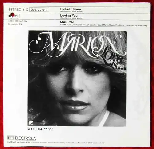 Single Marion: I Never Knew (EMI 1C 006-77 019) D 1978