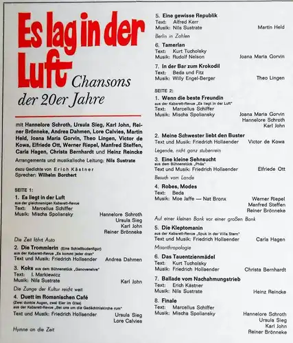 LP Es lag in der Luft  - Chansons der 20er Jahre - Schall & Rauch Serie Decca